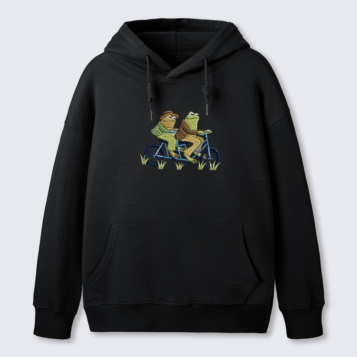 Frog on Bike Adventure Embroidered Cotton Hoodie