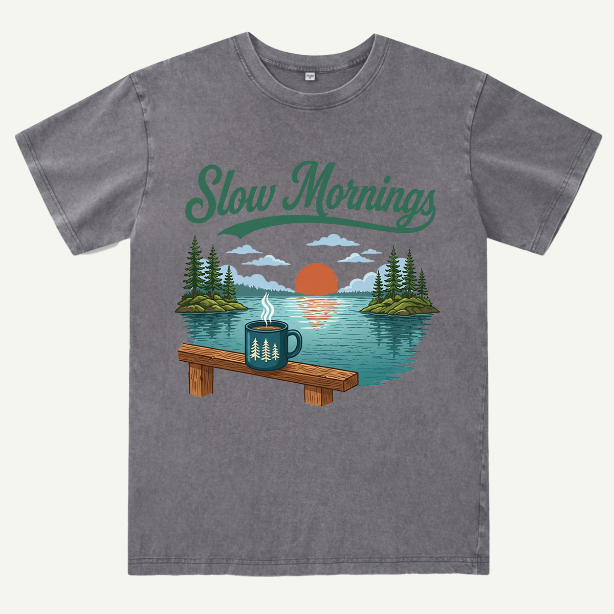 Slow Mornings Lake Coffee Washed T-Shirt