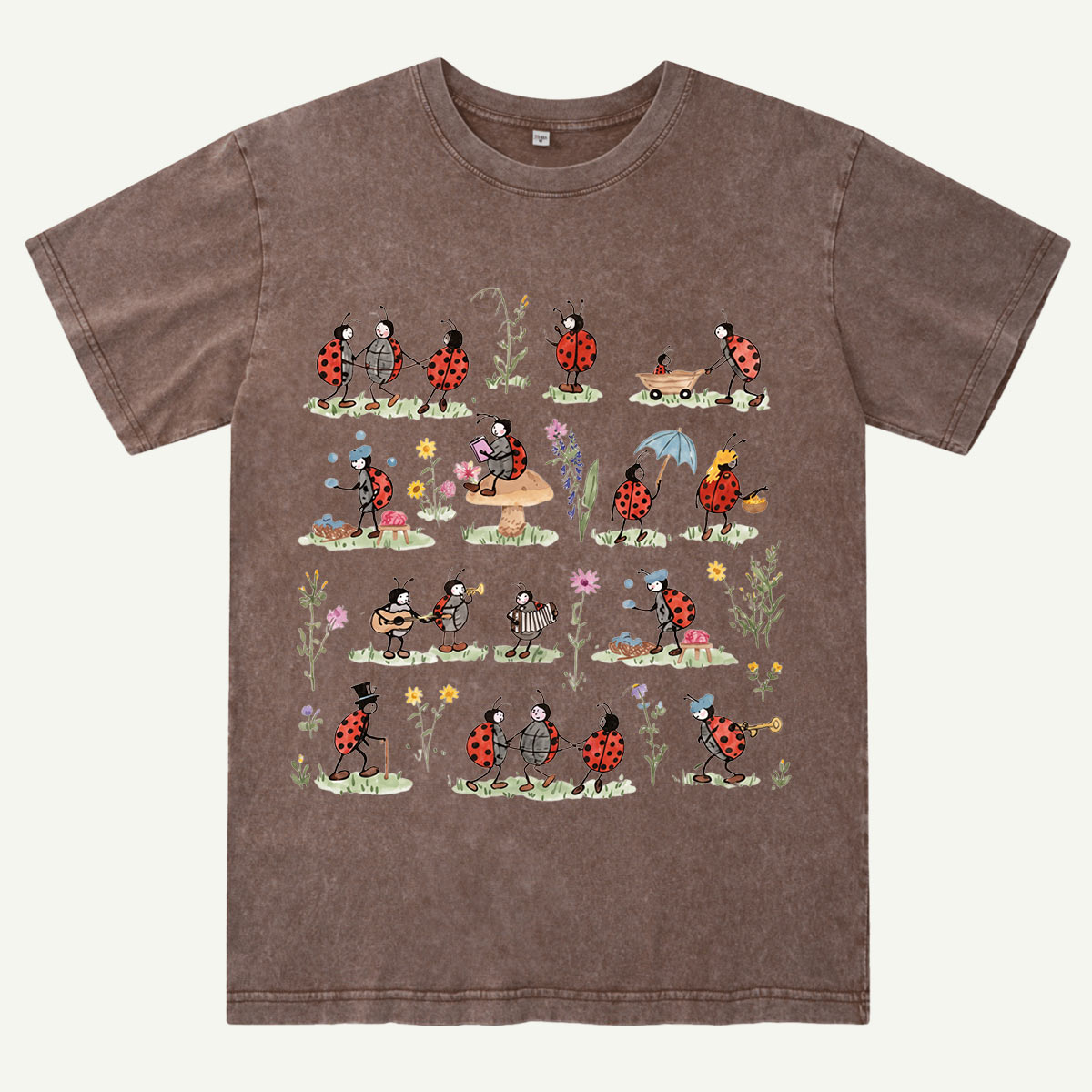 Ladybug and Flower Tee Washed T-Shirt