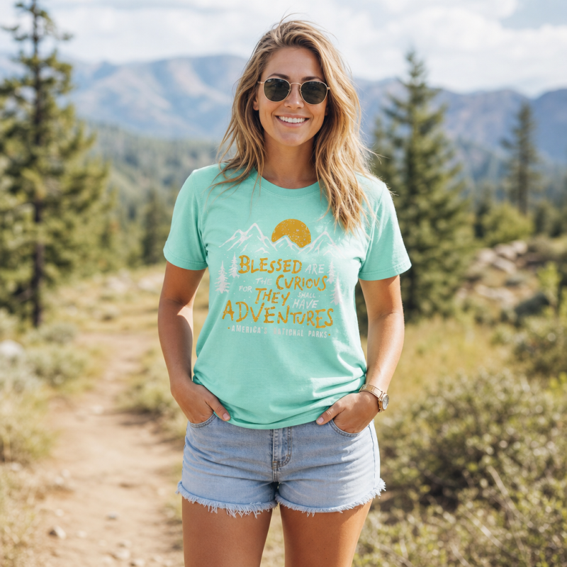 Blessed Are the Curious Adventure Mountains T-Shirt