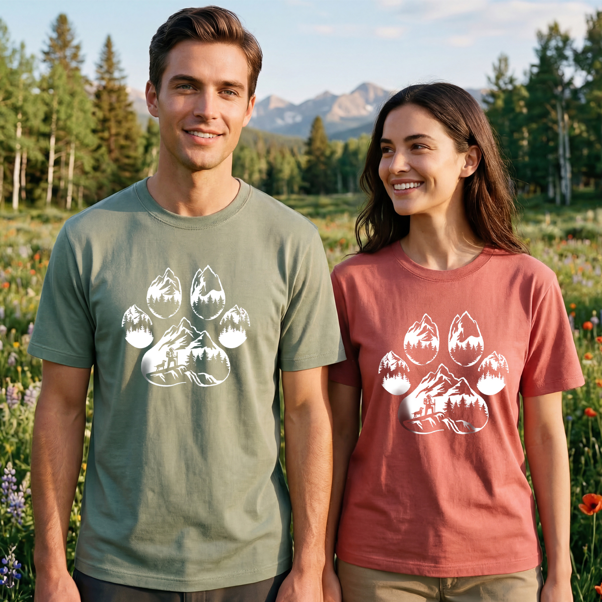Paw Print Mountain Scene T-Shirt