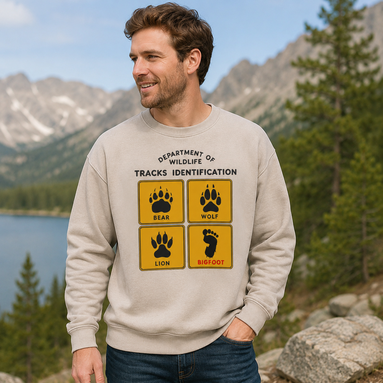 Department of Wildlife Tracks Identification Bear Wolf Lion Cryptids Sweatshirts