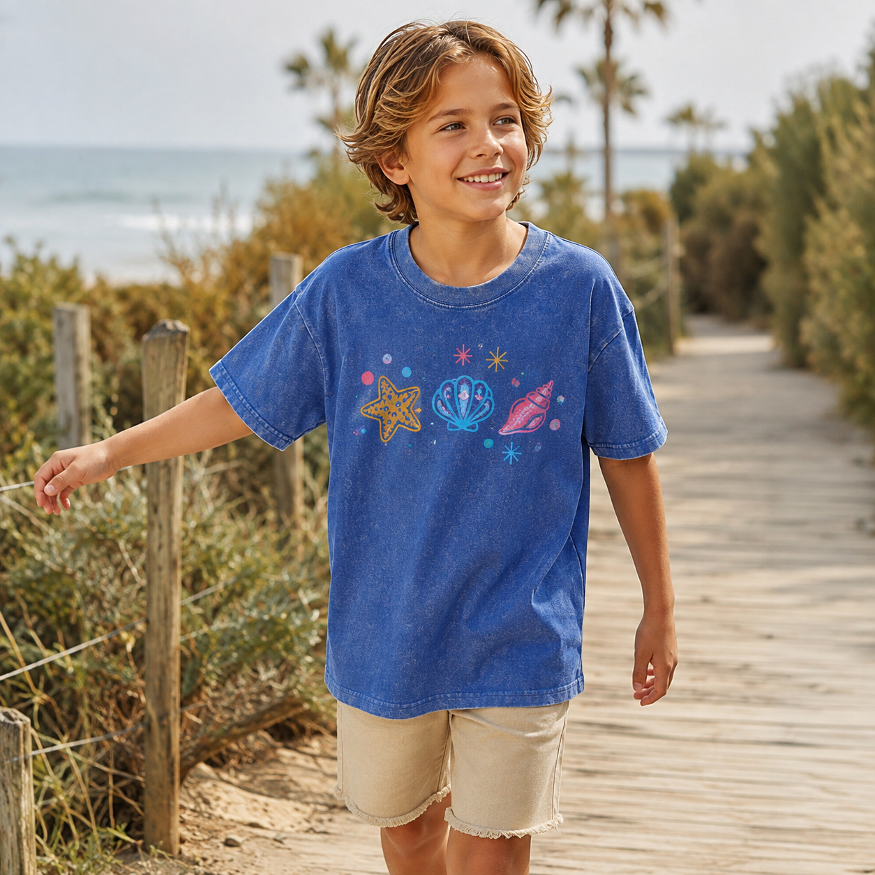 Sparkling Sea Treasures Navy Kids Washed T-Shirt