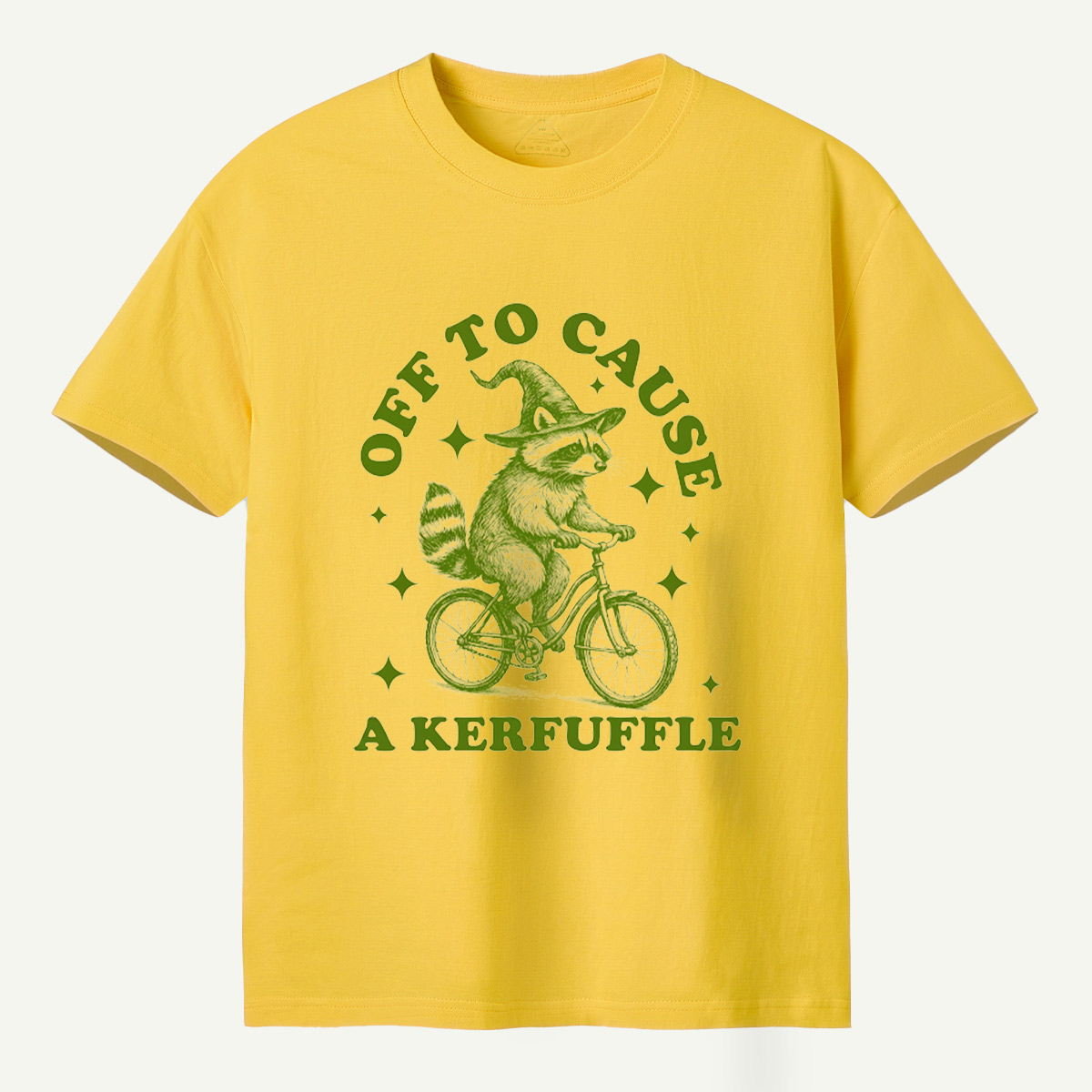 Off To Cause A Kerfuffle Raccoon Witch Bicycle T-Shirt