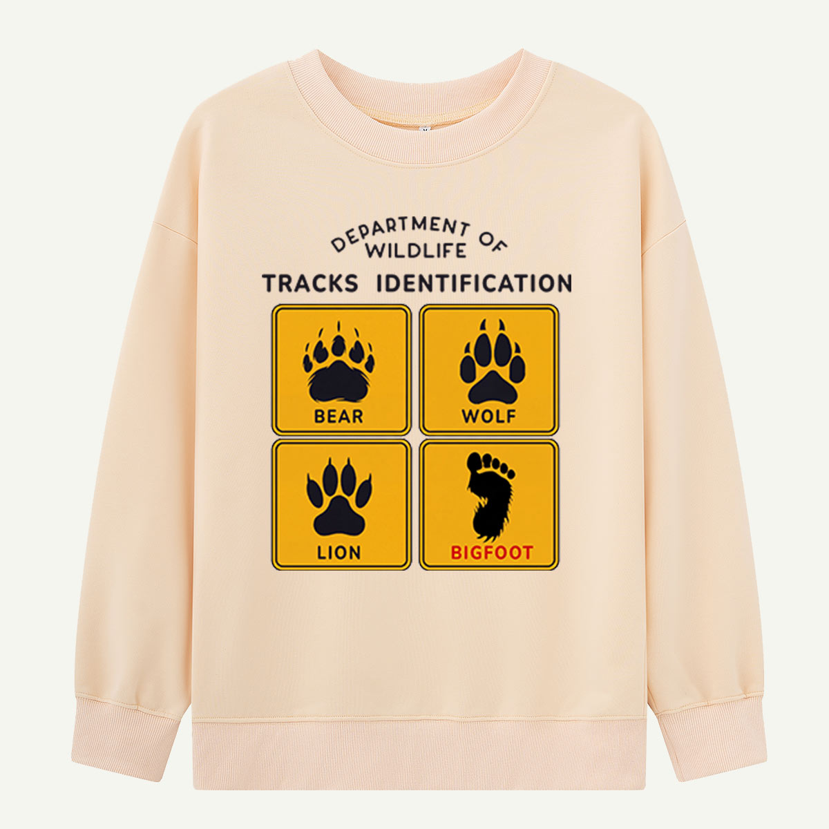 Department of Wildlife Tracks Identification Bear Wolf Lion Cryptids Sweatshirts
