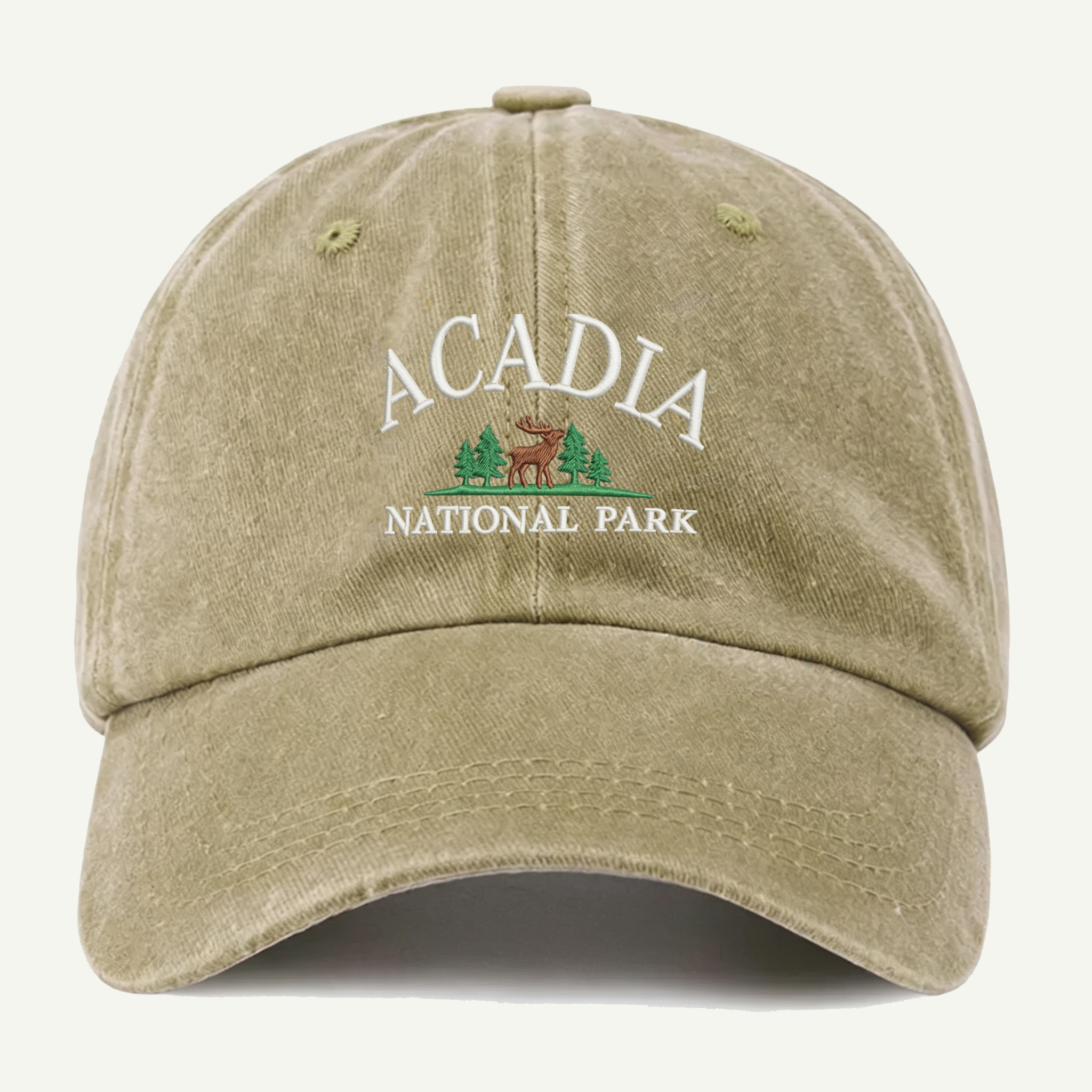Acadia National Park Moose Forest Washed Embroidered Hat