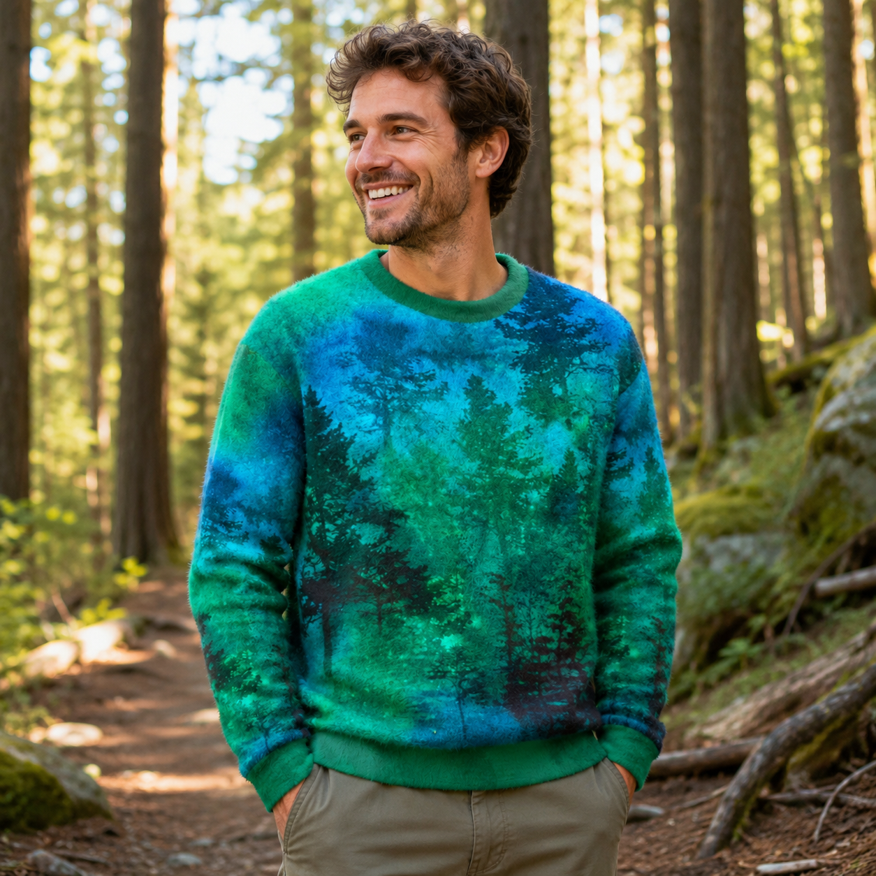 Nature Glowing Forest Tree Ugly Fuzzy Fleece Sweatshirt