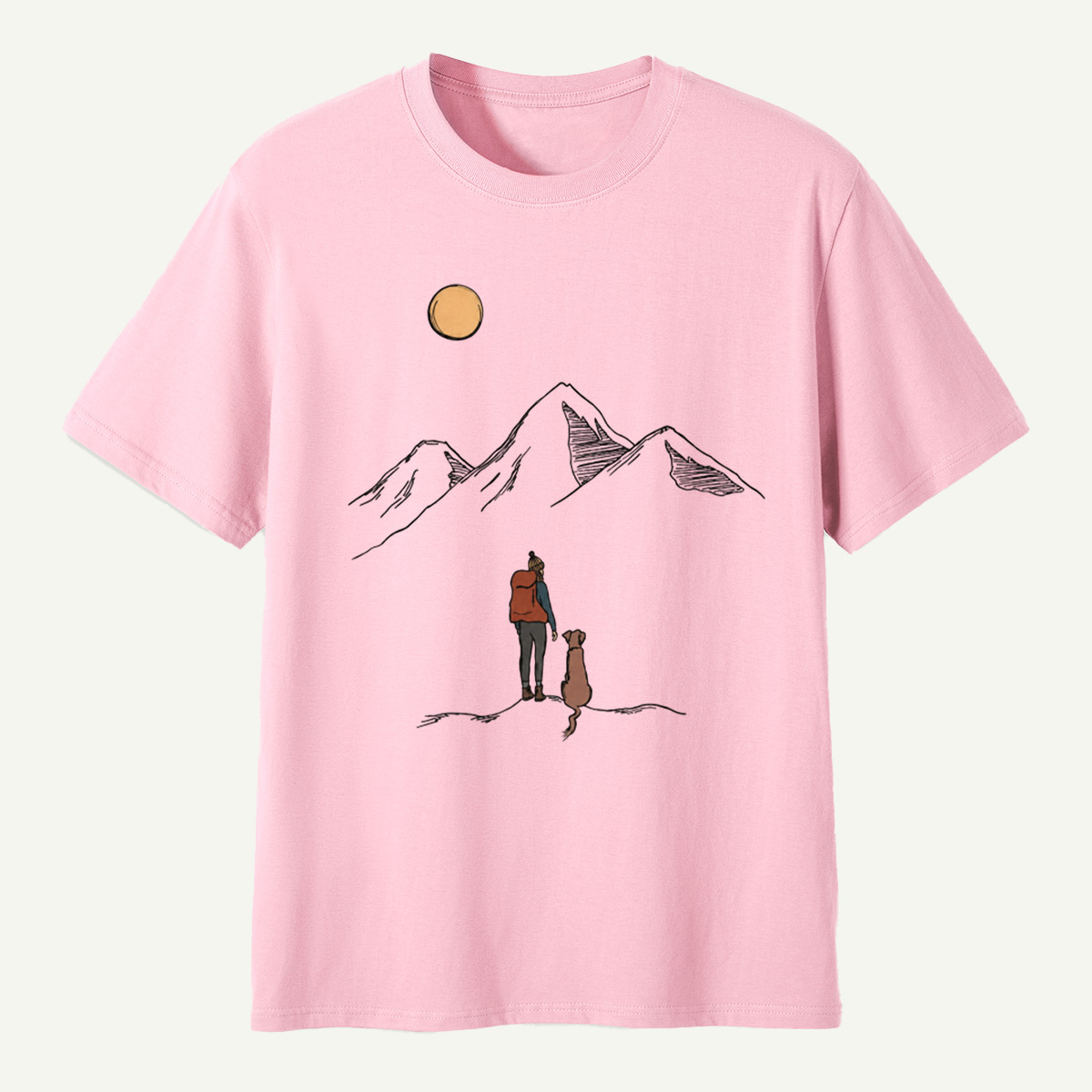 Moonlit Hiker And Dog Mountain Journey T-Shirt