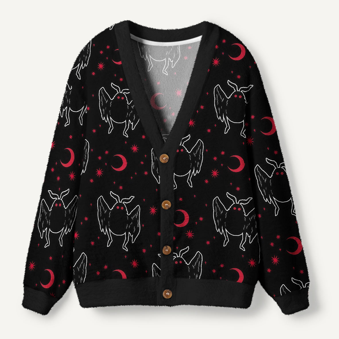 Mothman Under Red Crescent Moon Ugly Cardigan Sweaters