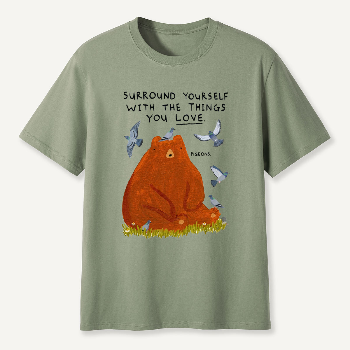 Wildlife Bear and Pigeons Inspirational T-Shirt
