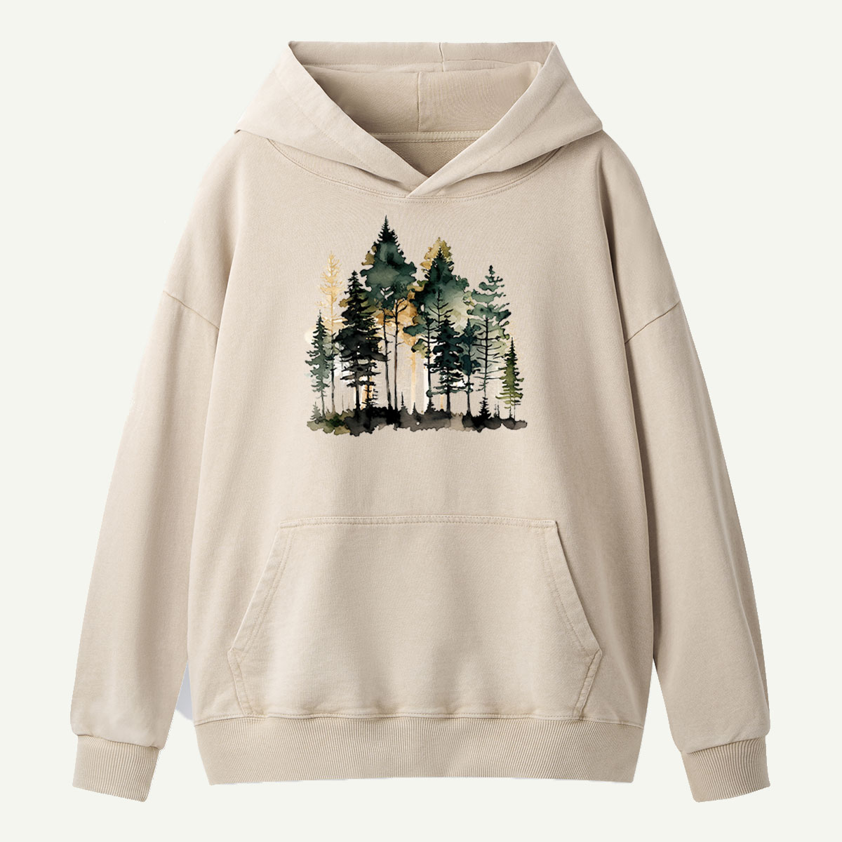 Watercolor Pine Forest Landscape Washed Hoodie