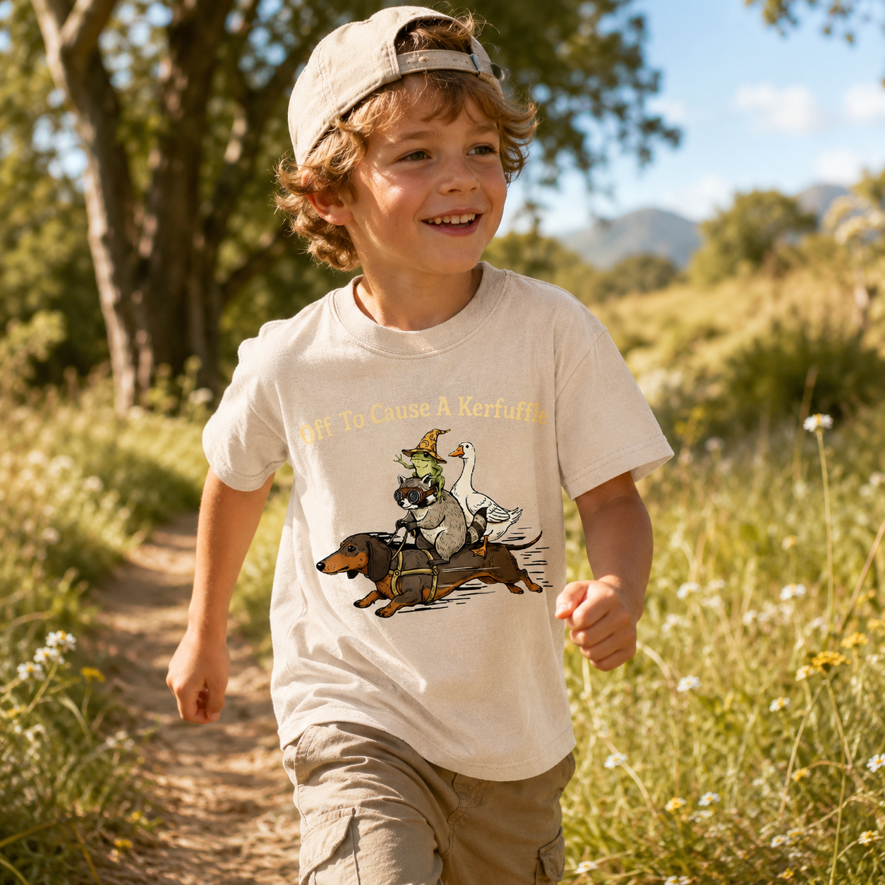 Off To Cause A Kerfuffle Kids Washed T-Shirt