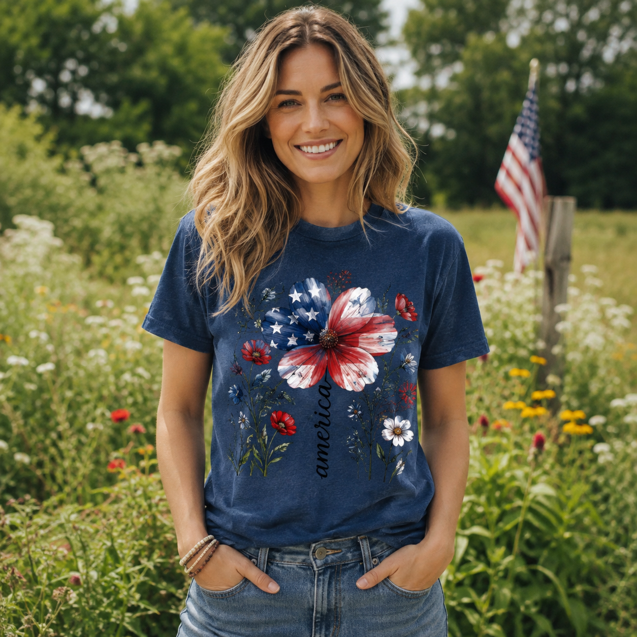USA 250th Anniversary Floral Washed T-Shirt