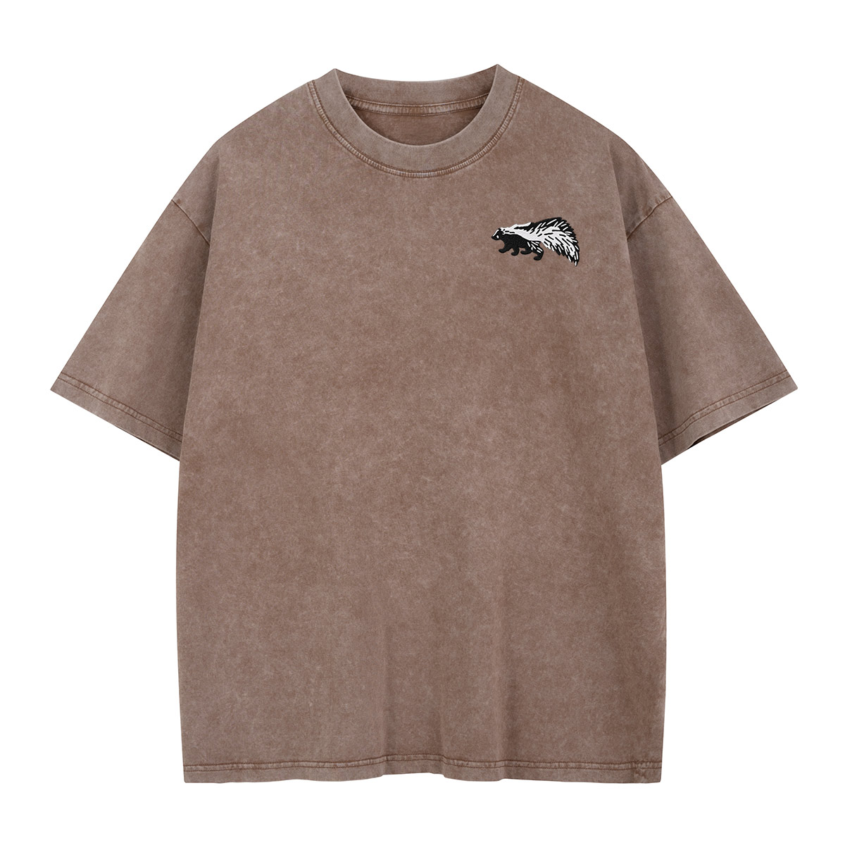 Black Skunk Silhouette Illustration Embroidered Washed T-Shirt