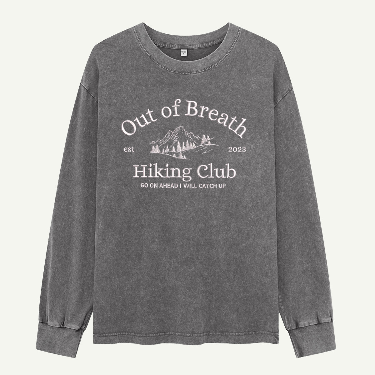 Out of Breath Hiking Club Catch Up Later Embroidered Washed Long Sleeves