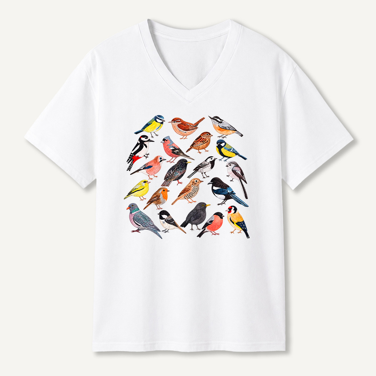 Colorful Garden Bird Watercolor Collection V-neck T-Shirt