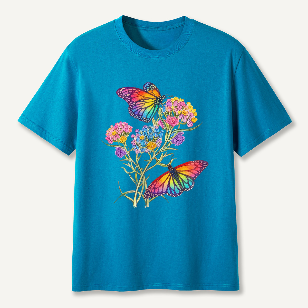 Rainbow Butterflies & Blooming Flowers T-Shirt