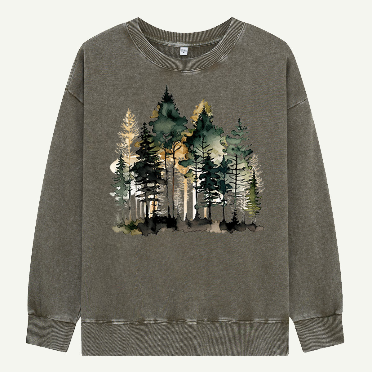 Watercolor Pine Forest Landscape Washed Sweatshirts