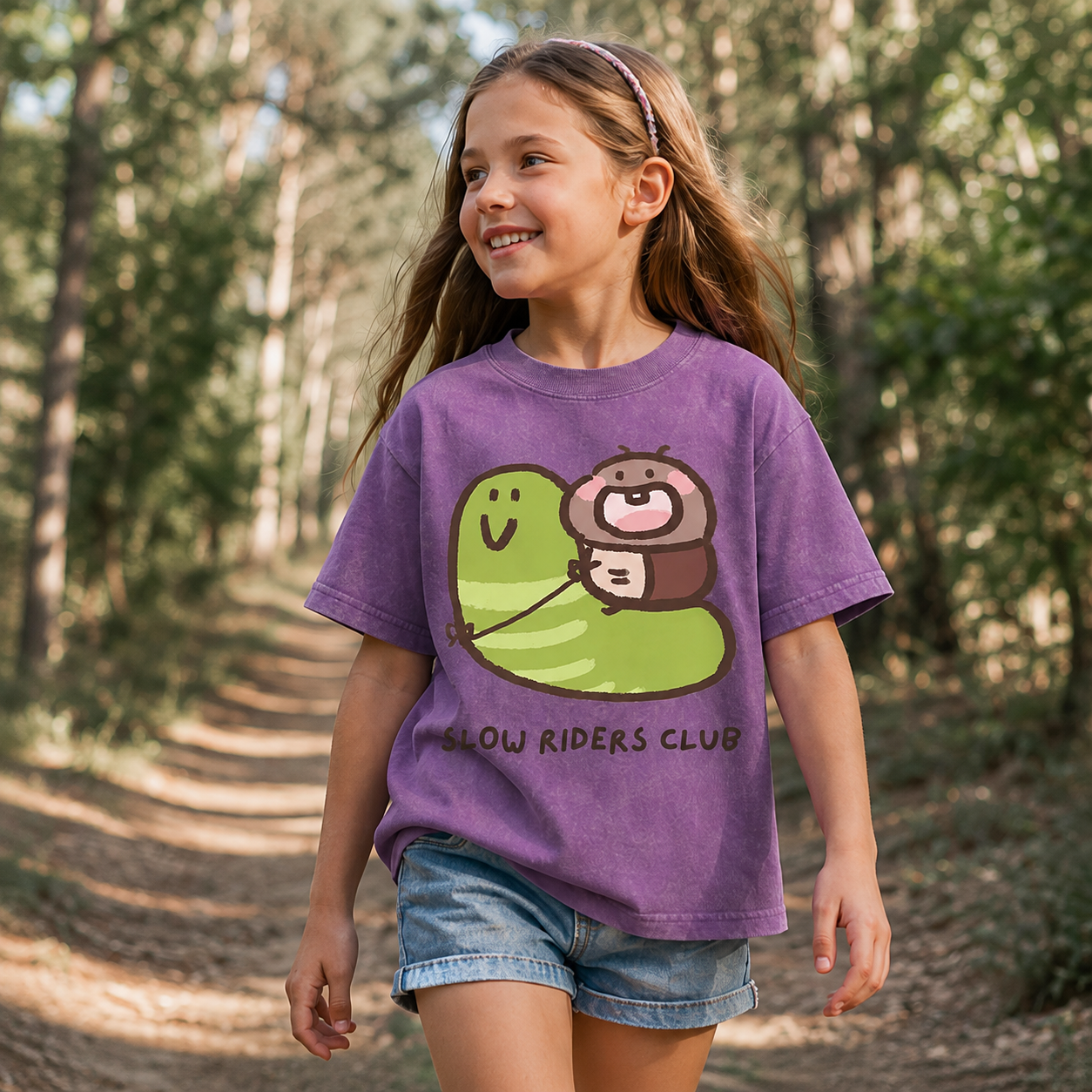 Slow Riders Club Snail Ride Kids Washed T-Shirt
