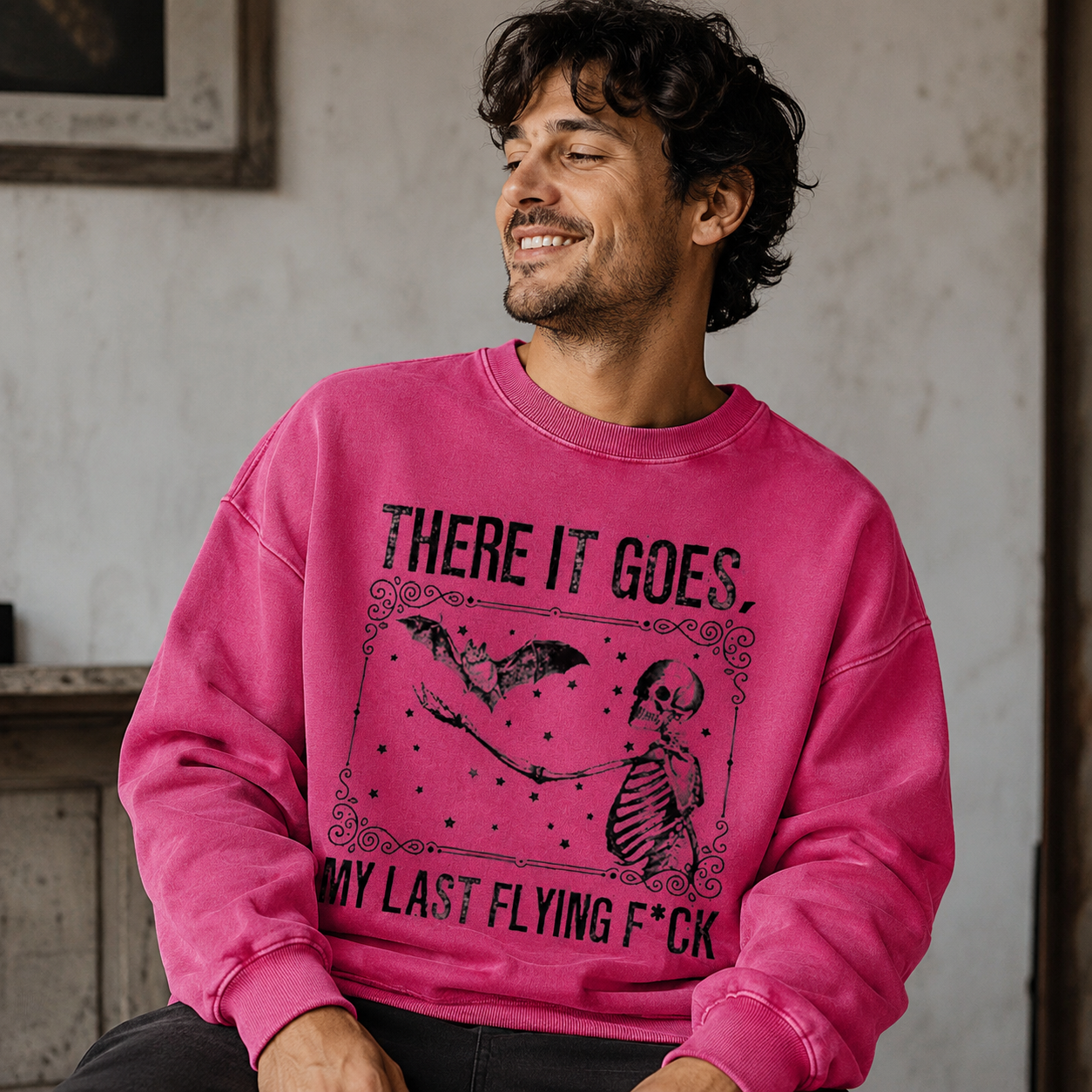 Last Flying Bat Skeleton Washed Sweatshirts