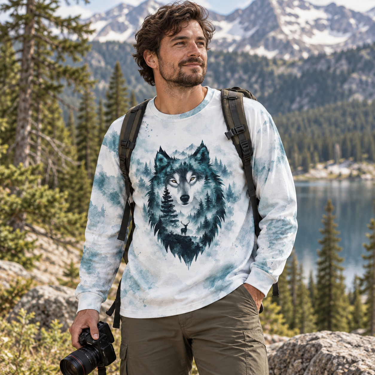 Moonlit Wolf Forest Spirit Premium Pure Cotton Long Sleeves