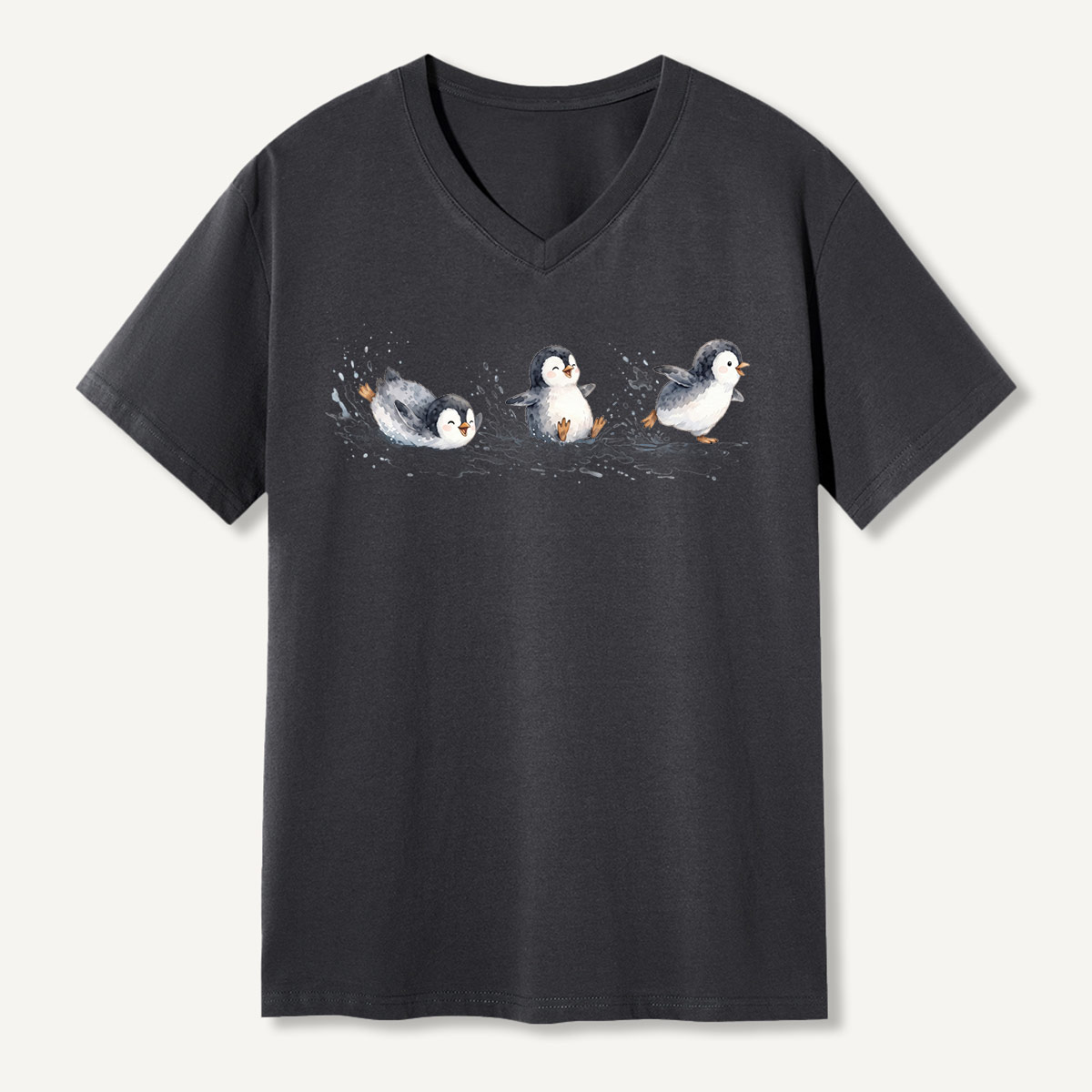 Sliding Penguins Snow Day V-neck T-Shirt