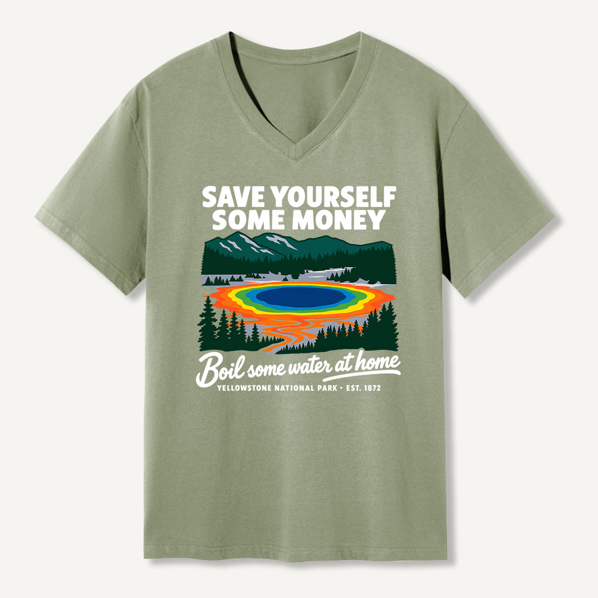 Save Yourself Some Money Grand Prismatic Spring V-neck T-Shirt