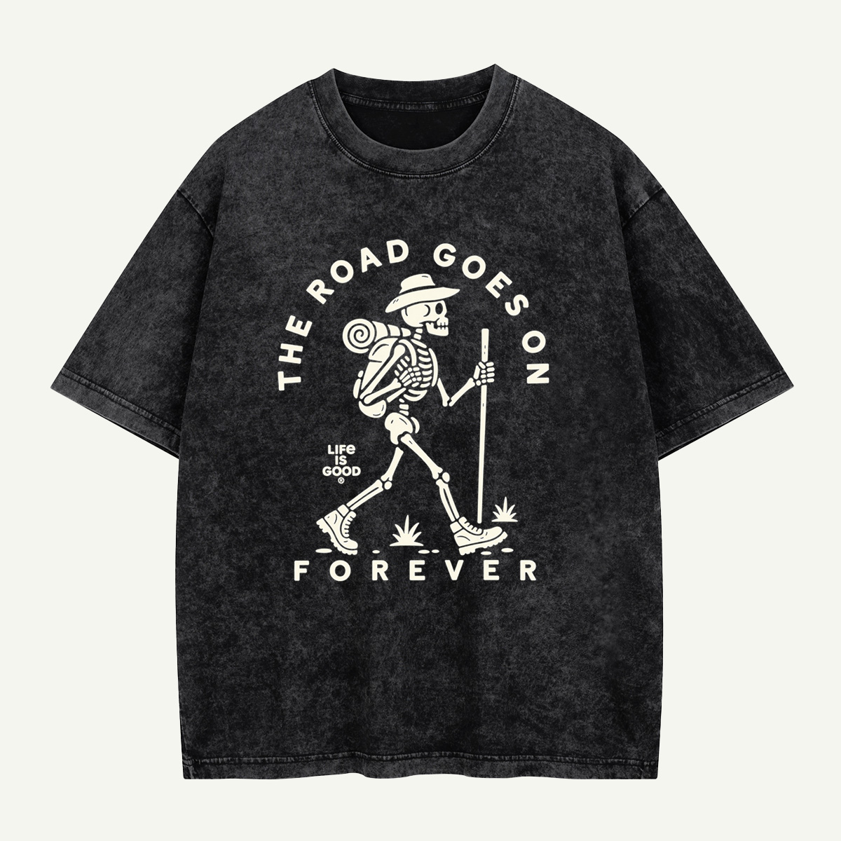 The Road Goes On Forever Skeleton Hiker Washed T-Shirt