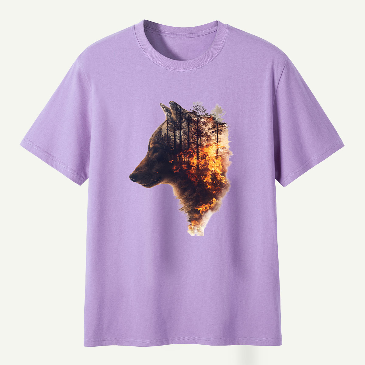 Wolf Forest Fire Double Exposure T-Shirt