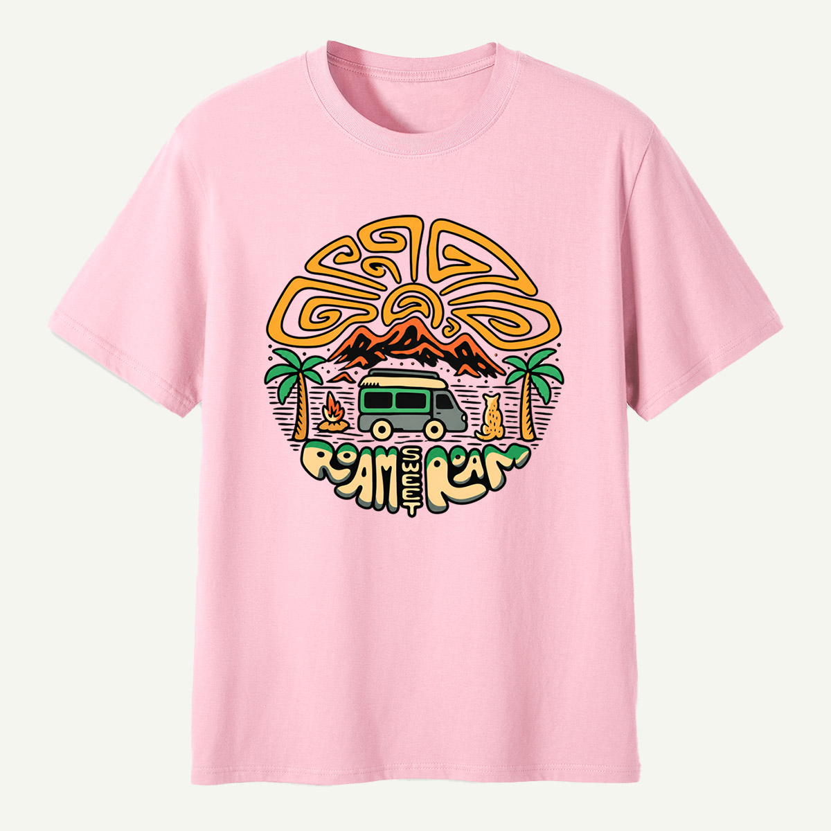 Roam Wild Camper Van Mountain Camping Adventure T-Shirt