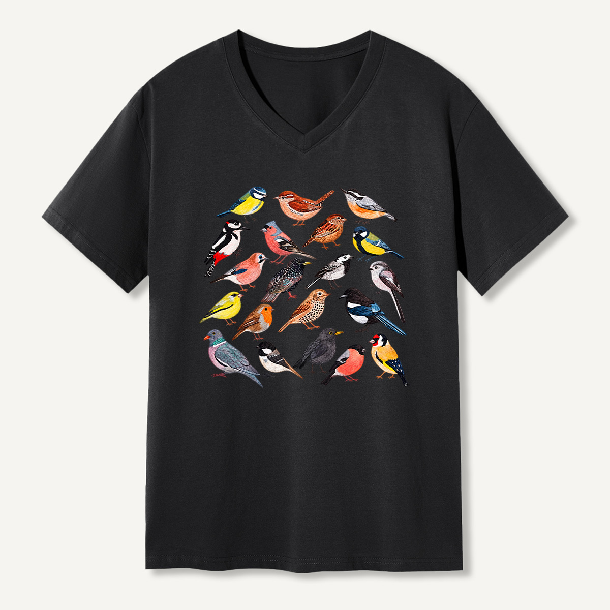 Colorful Garden Bird Watercolor Collection V-neck T-Shirt