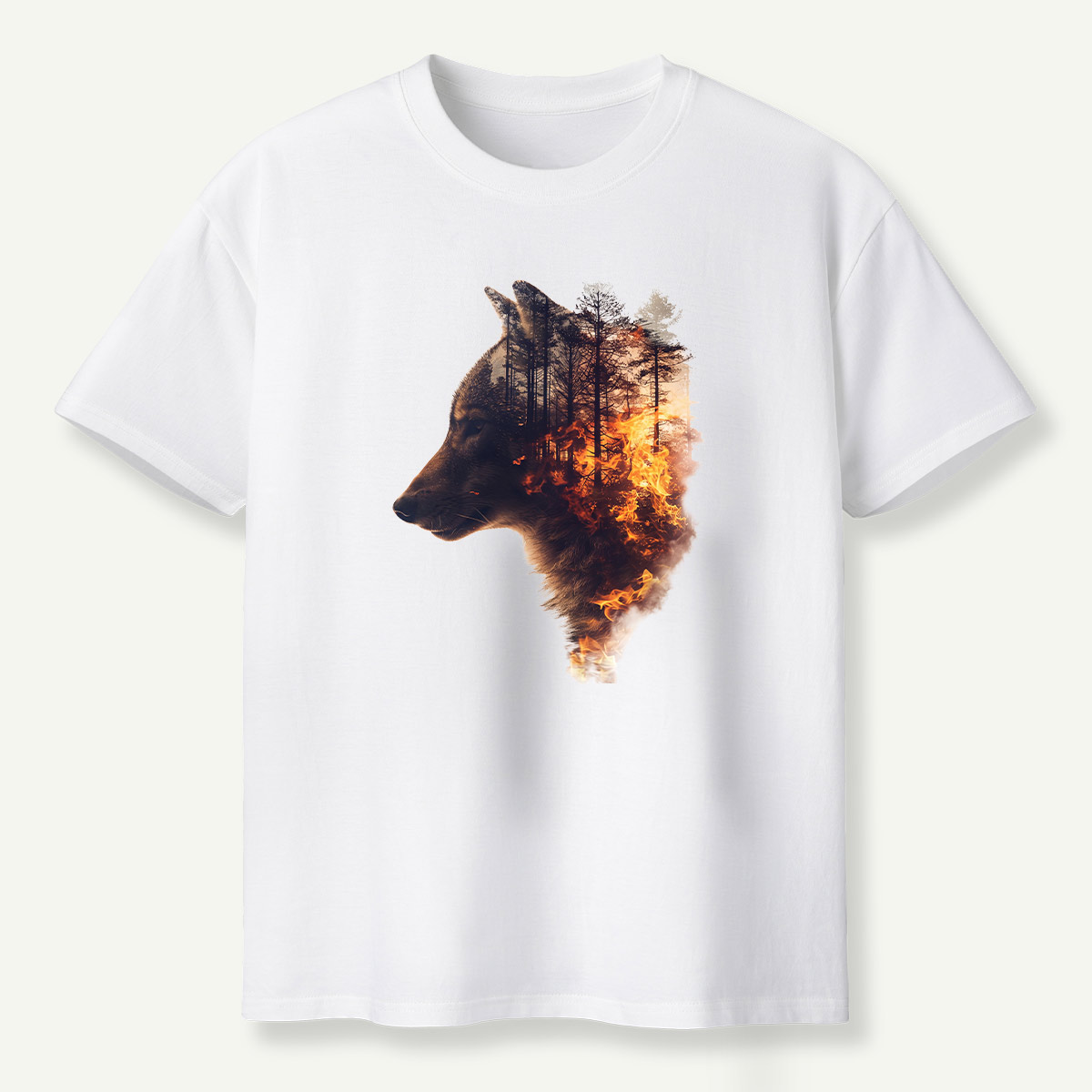 Wolf Forest Fire Double Exposure T-Shirt