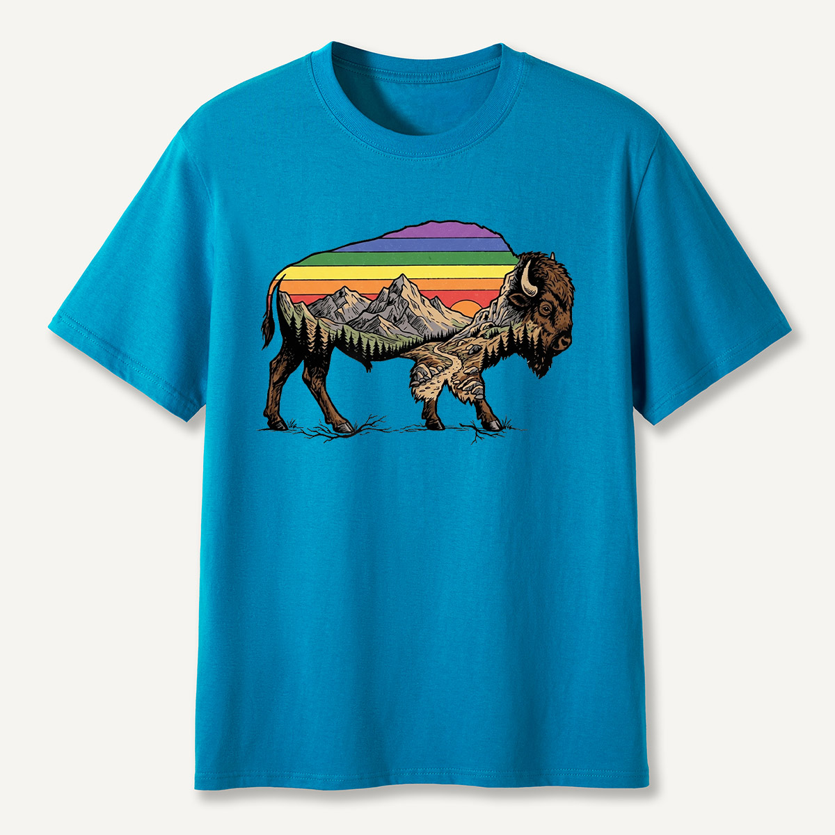 Mountain Sunset Bison Silhouette T-Shirt