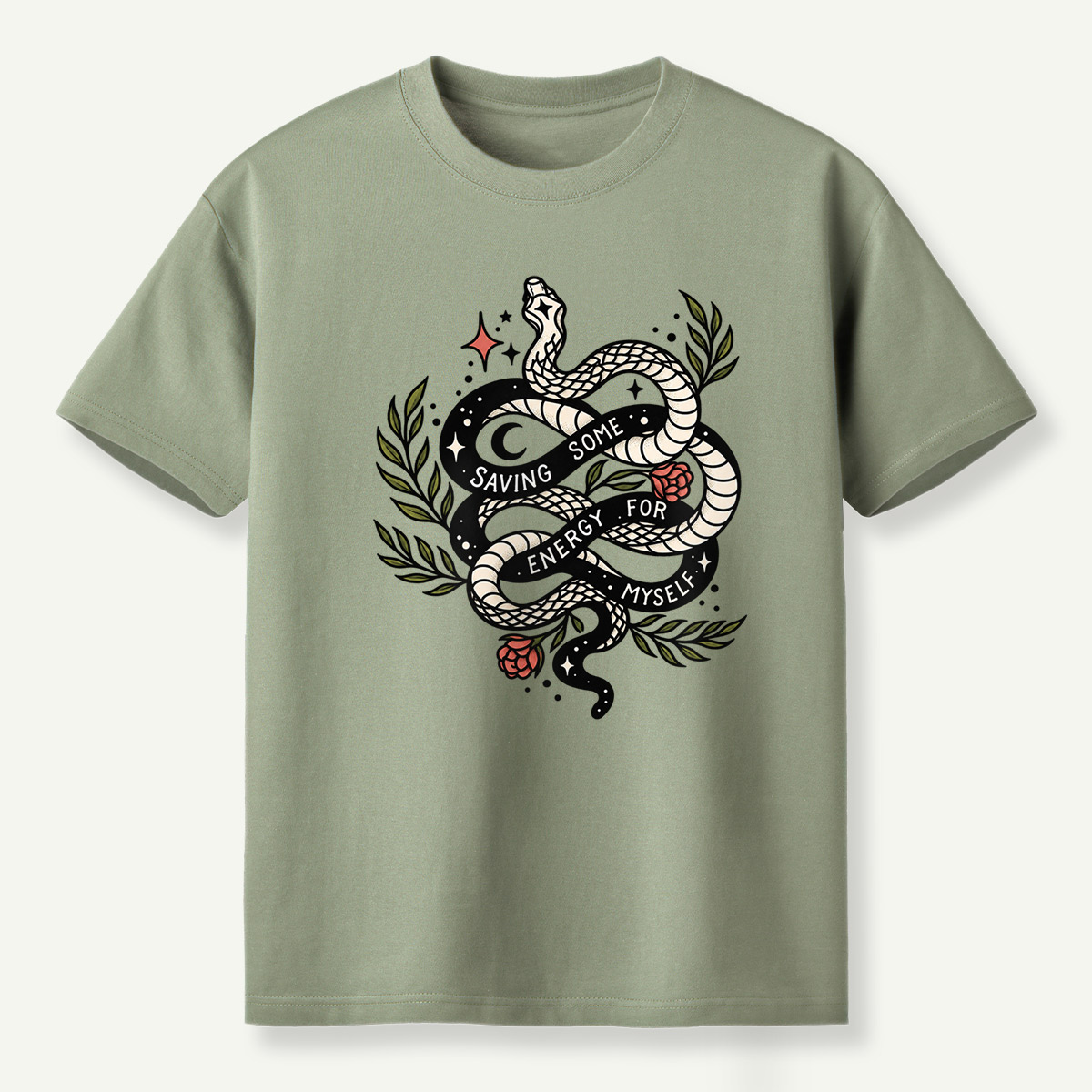 Saving Some Energy For Myself Snake Rose Celestial Design T-Shirt