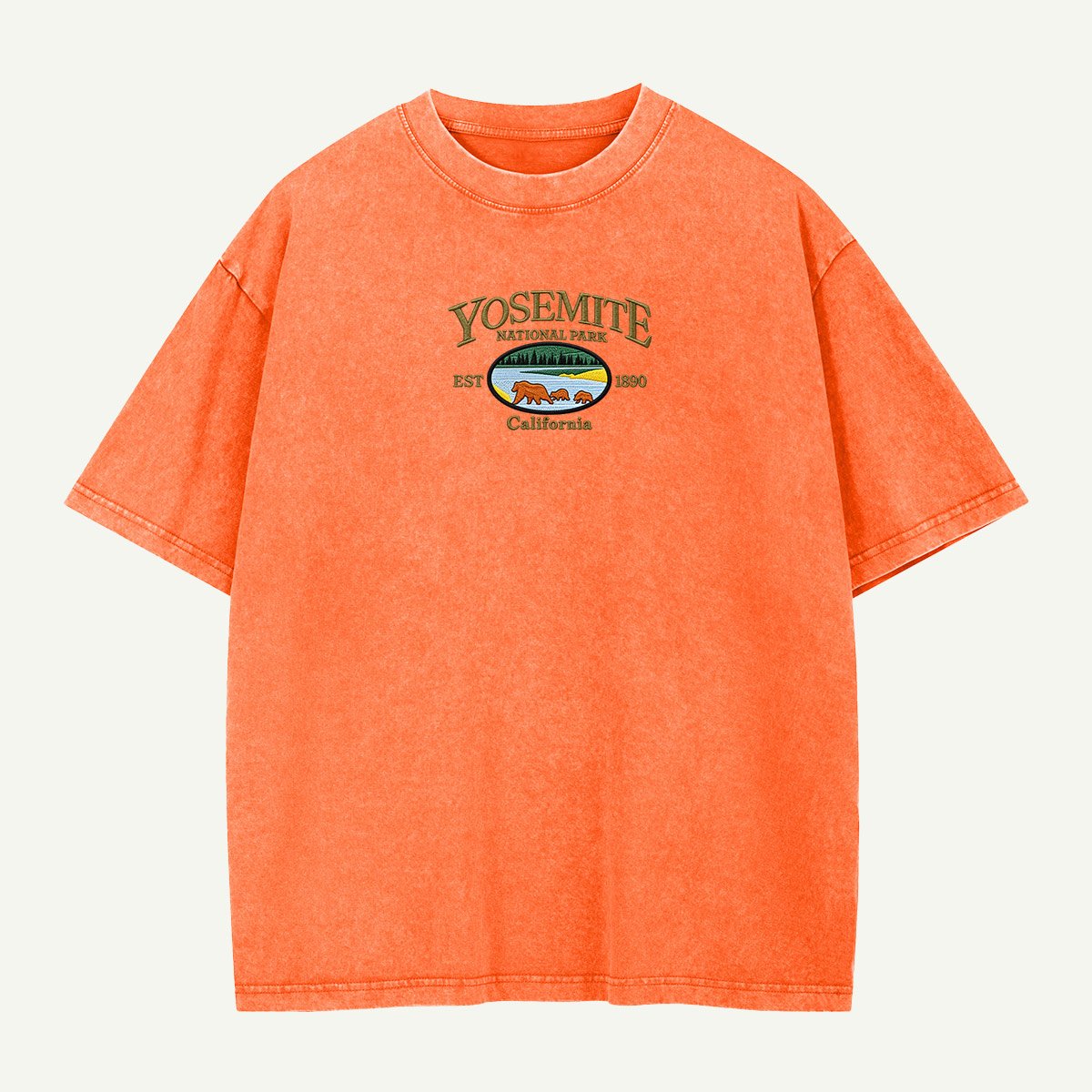 Yosemite National Park Bear Landscape Embroidered Washed T-Shirt