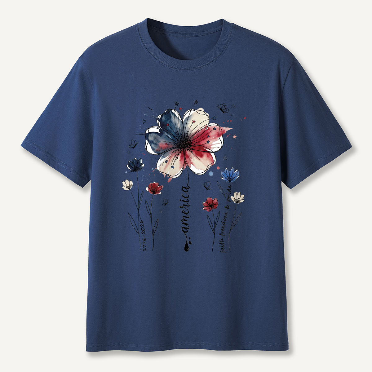 America 1776‑2026 Floral Independence Day T-Shirt
