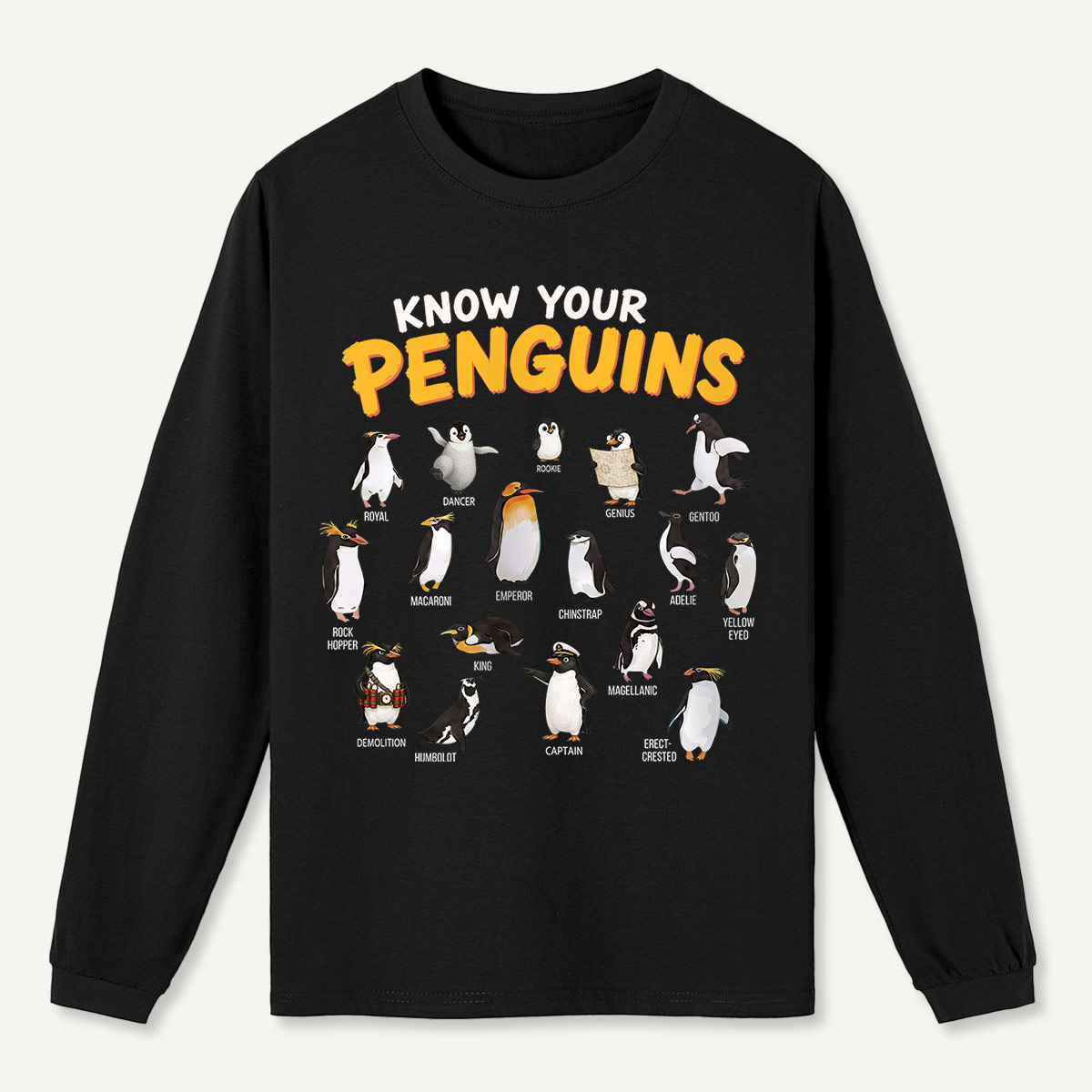 Know Your Penguins Penguin Species T‑Shirt Long Sleeve T-Shirt