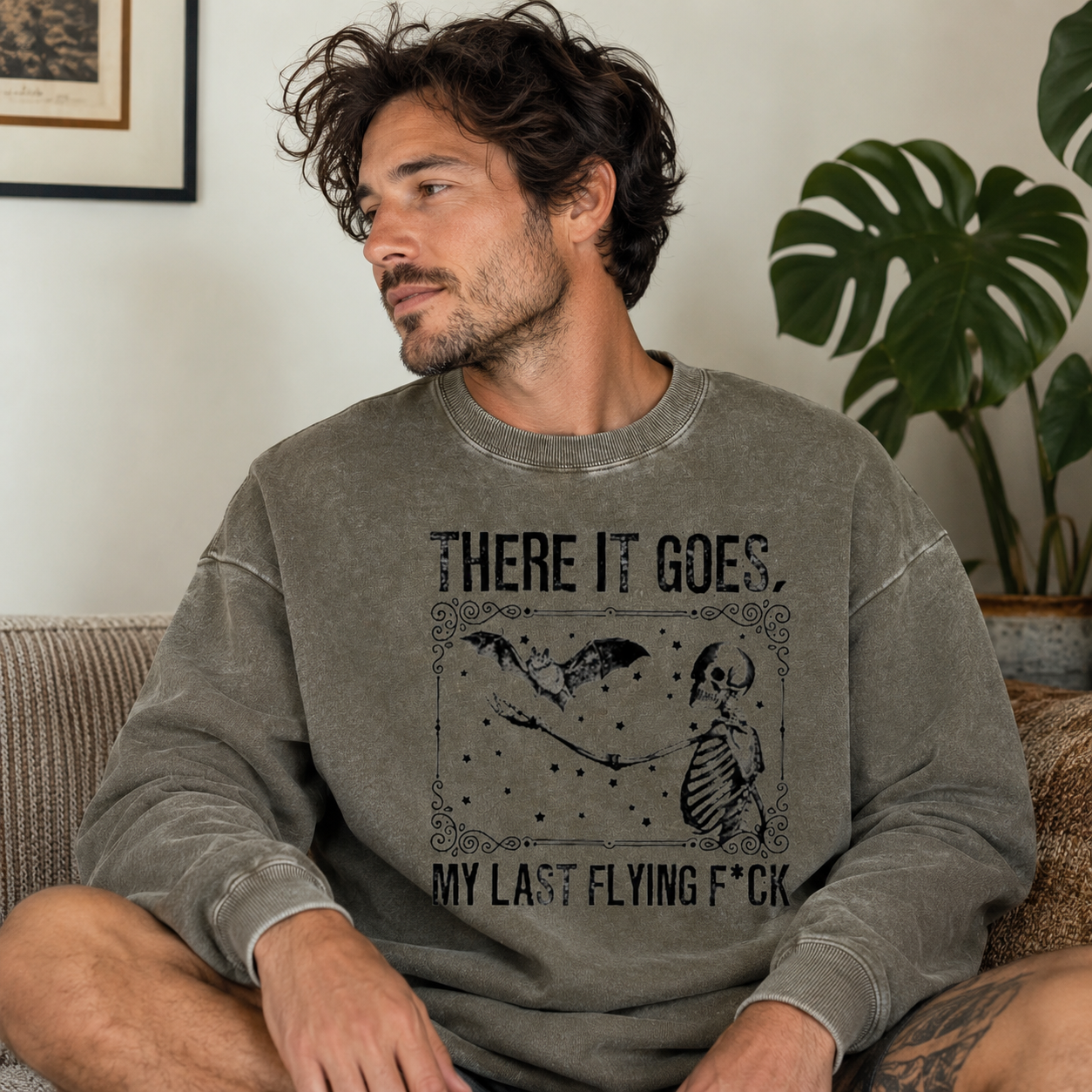 Last Flying Bat Skeleton Washed Sweatshirts