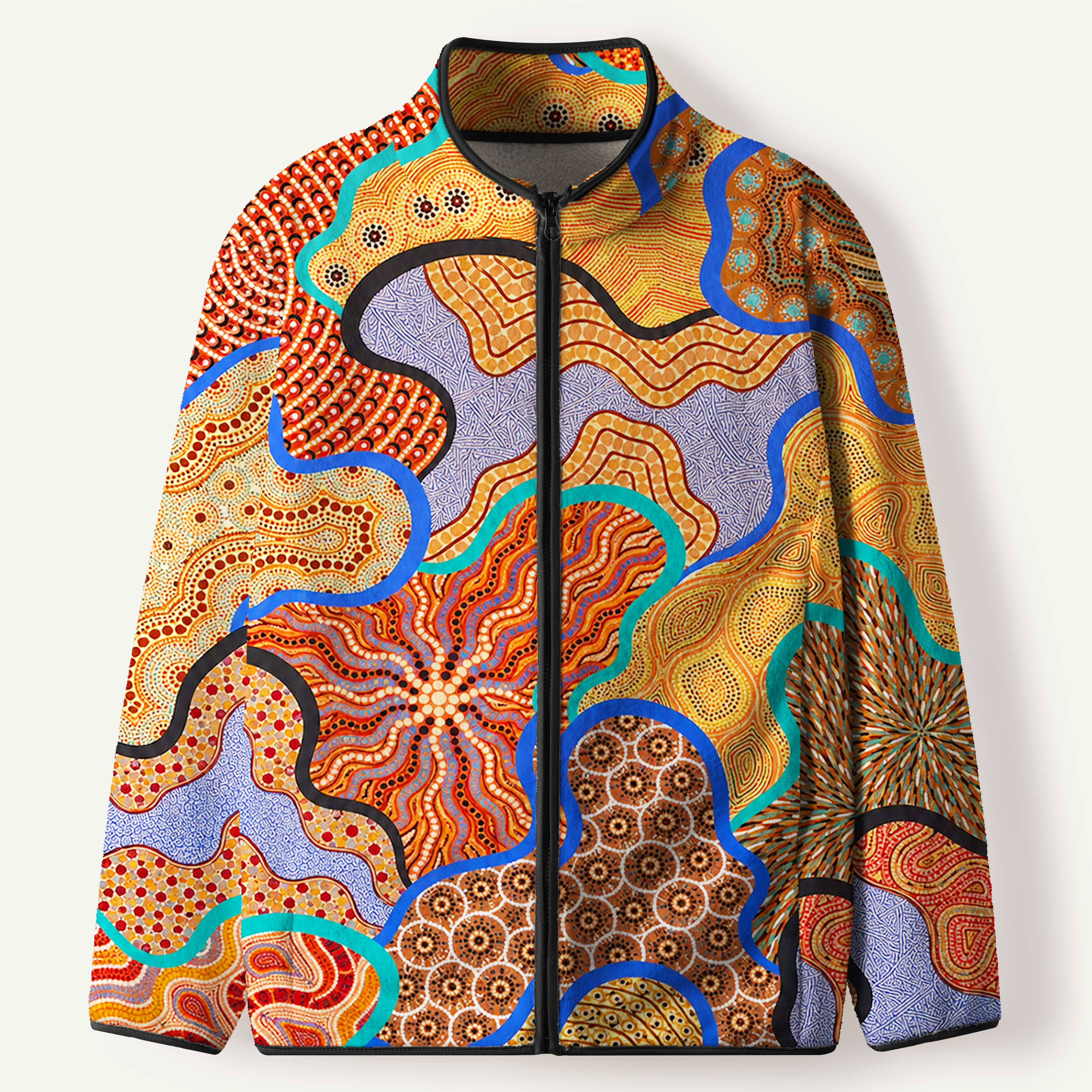 Earth Pattern Abstract Tribal Forms Women's Flannel Zip Front Cardigan
