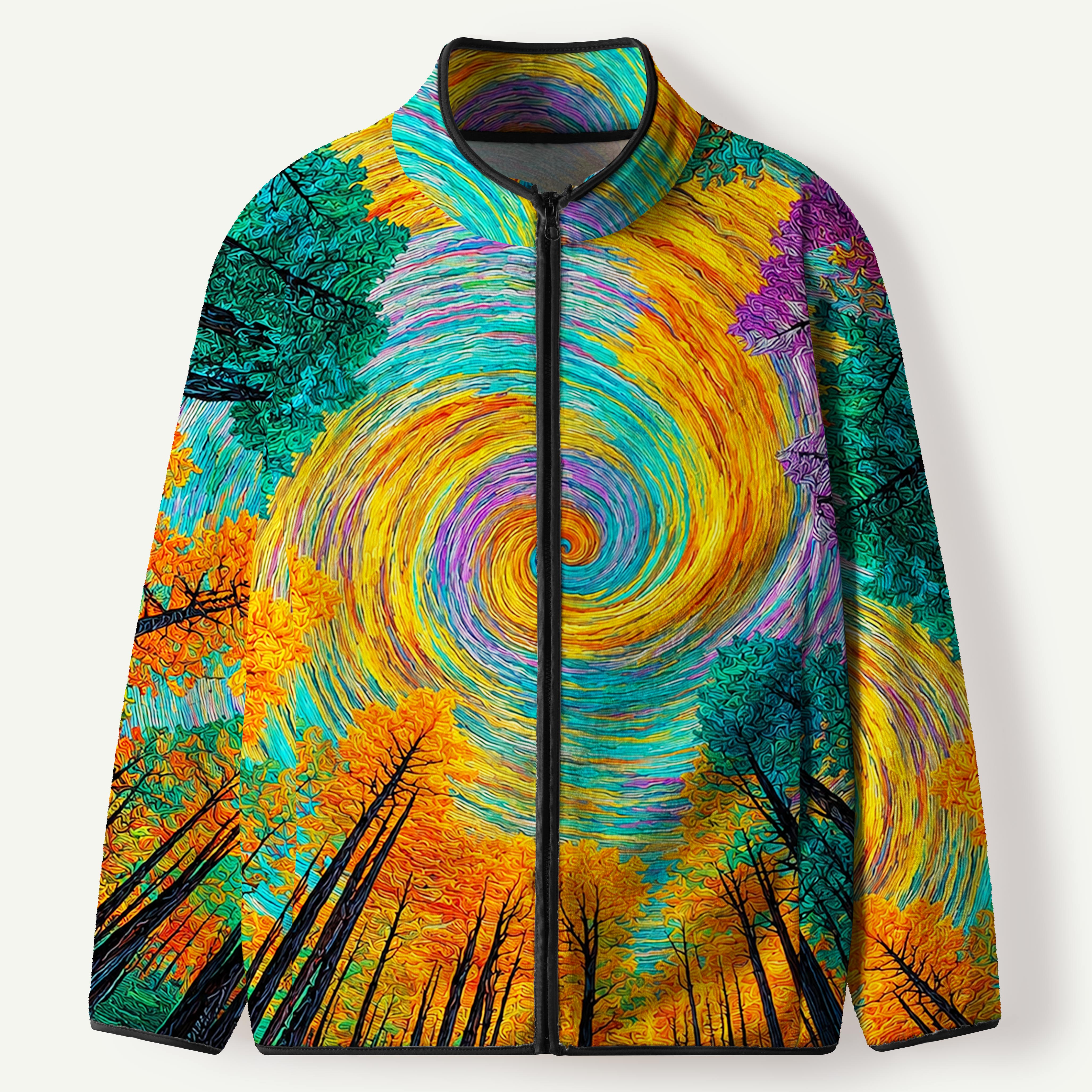 Colorful Swirl Autumn Forest Men's Flannel Zip Front Cardigan