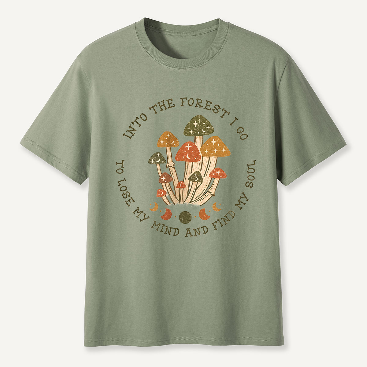 Into the Forest I Go Mushroom Moon Phases T-Shirt
