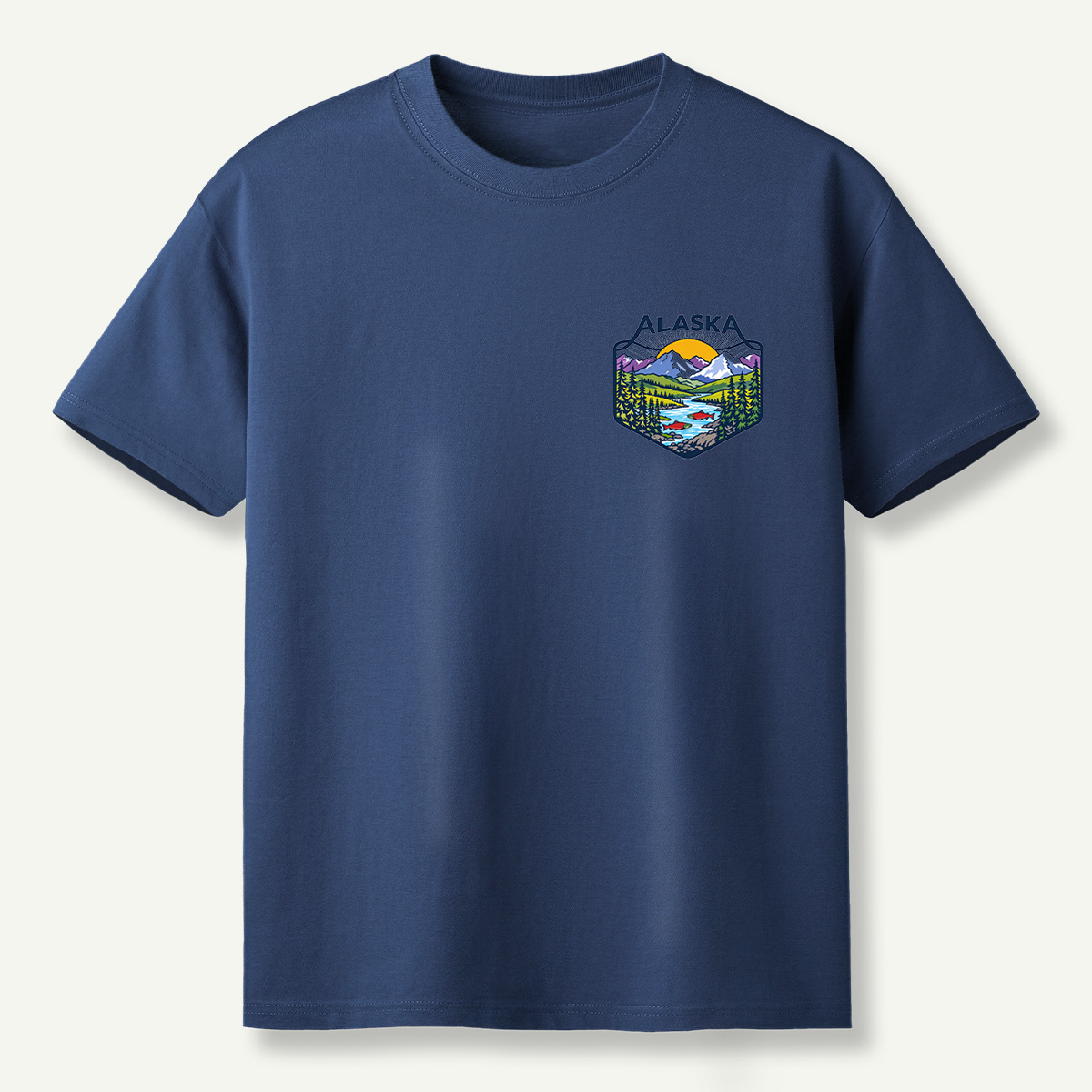 Alaska Mountain River Salmon Wilderness Badge T-Shirt