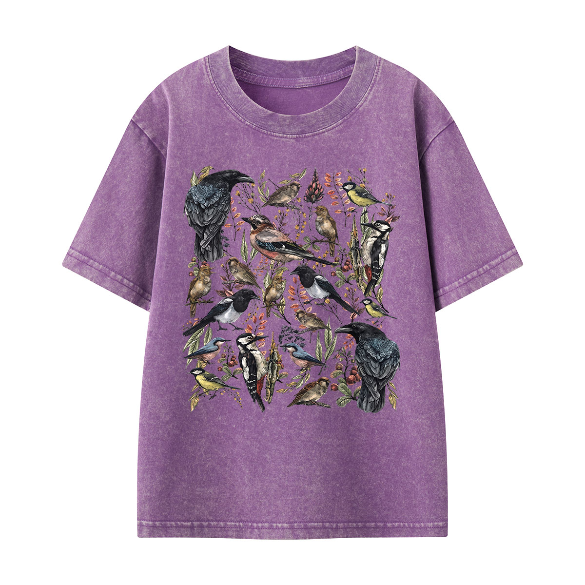 Vintage Wild Birds Botanical Kids Washed T-Shirt