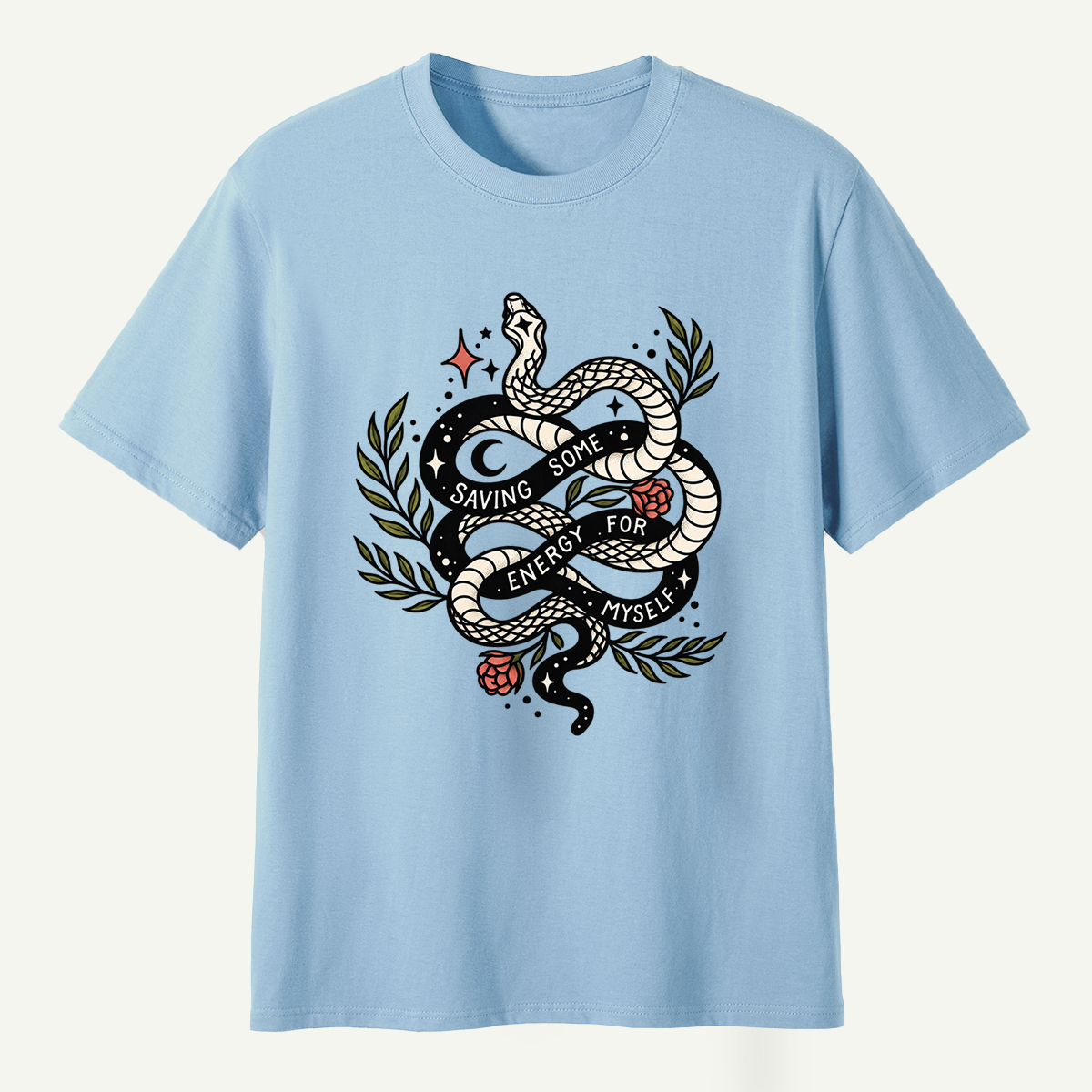 Saving Some Energy For Myself Snake Rose Celestial Design T-Shirt