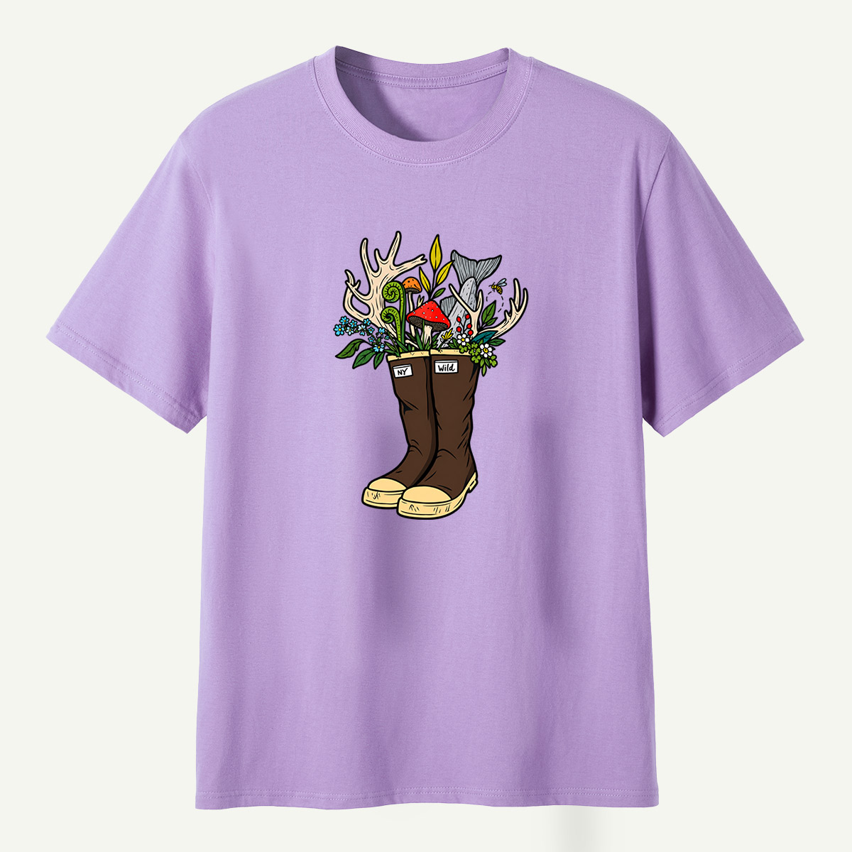 Wild Boots Antlers Mushroom Forest Botanical Arrangement T-Shirt