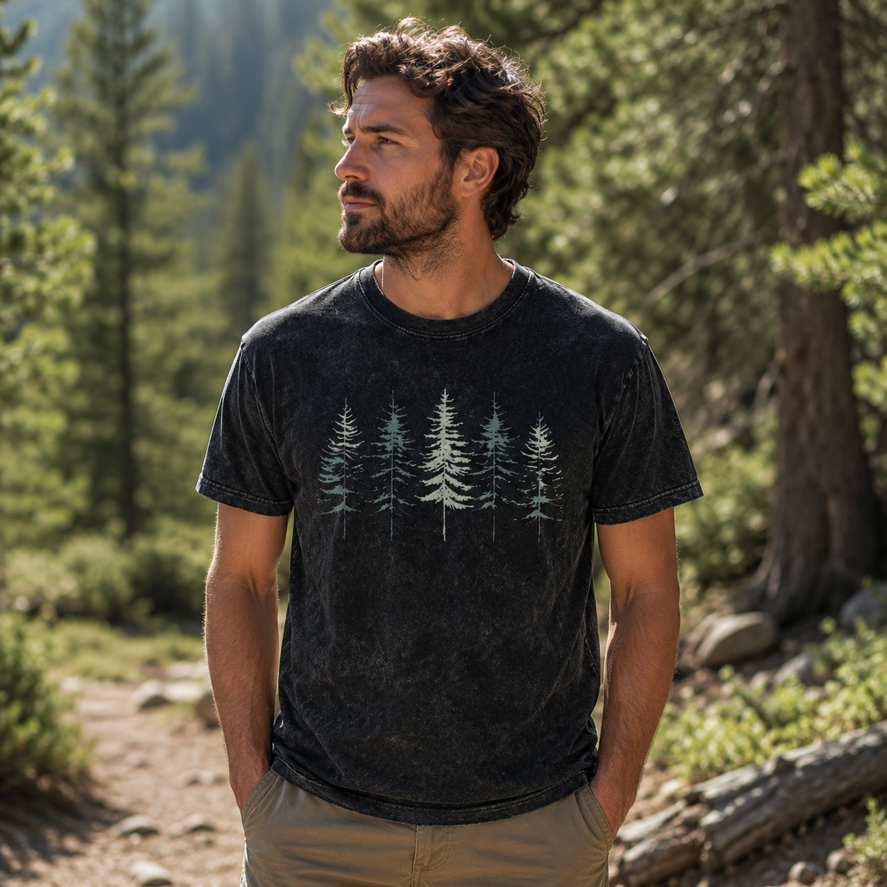 Minimal Pine Forest Silhouette Washed T-Shirt