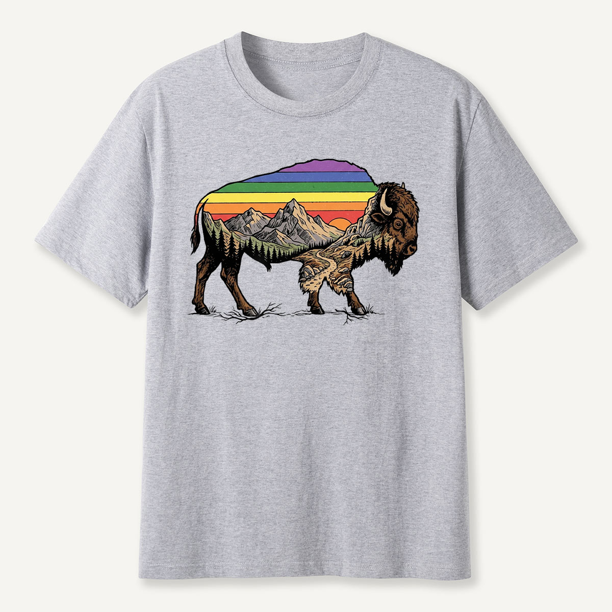 Mountain Sunset Bison Silhouette T-Shirt