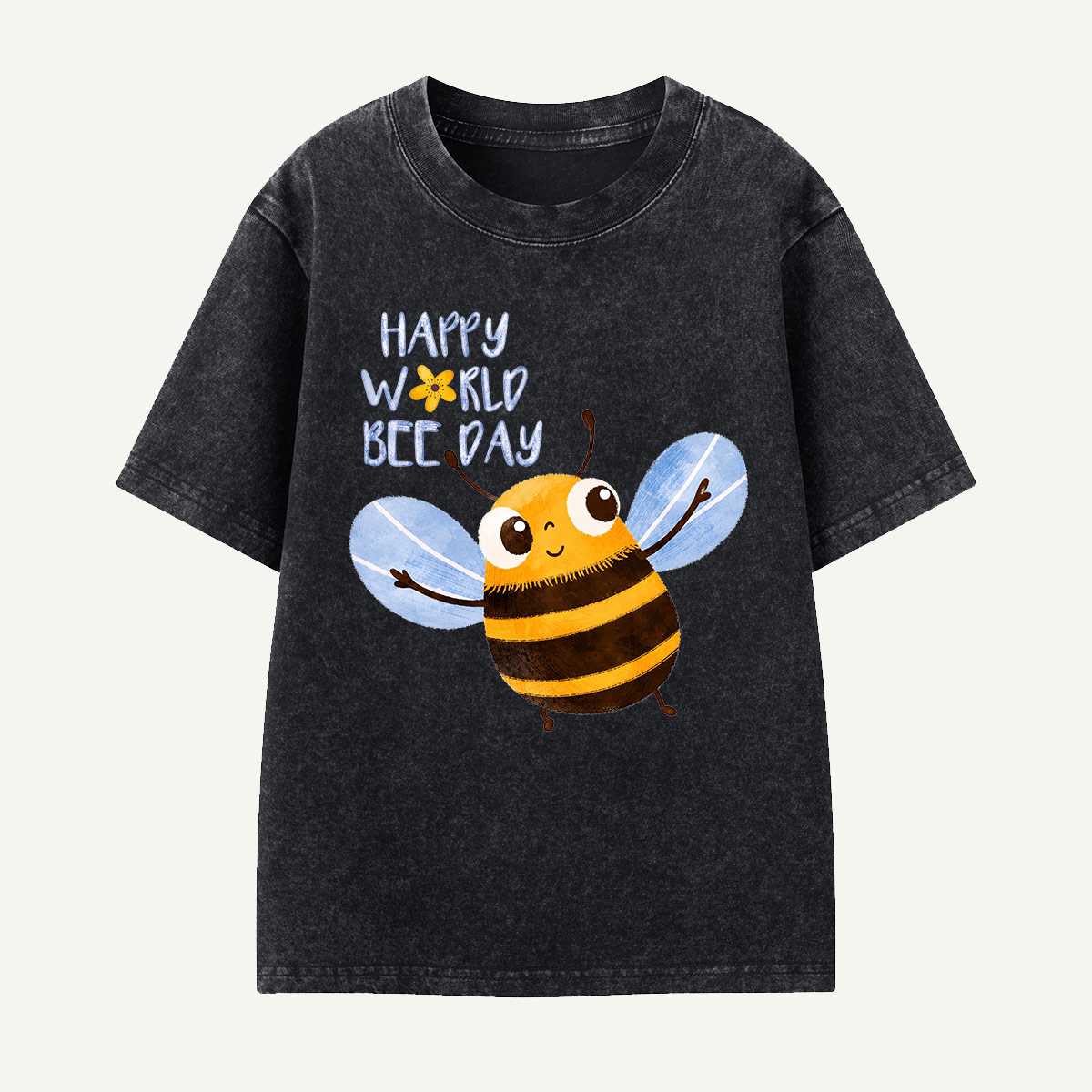 Happy World Bee Day Cute Bee Kids Washed T-Shirt