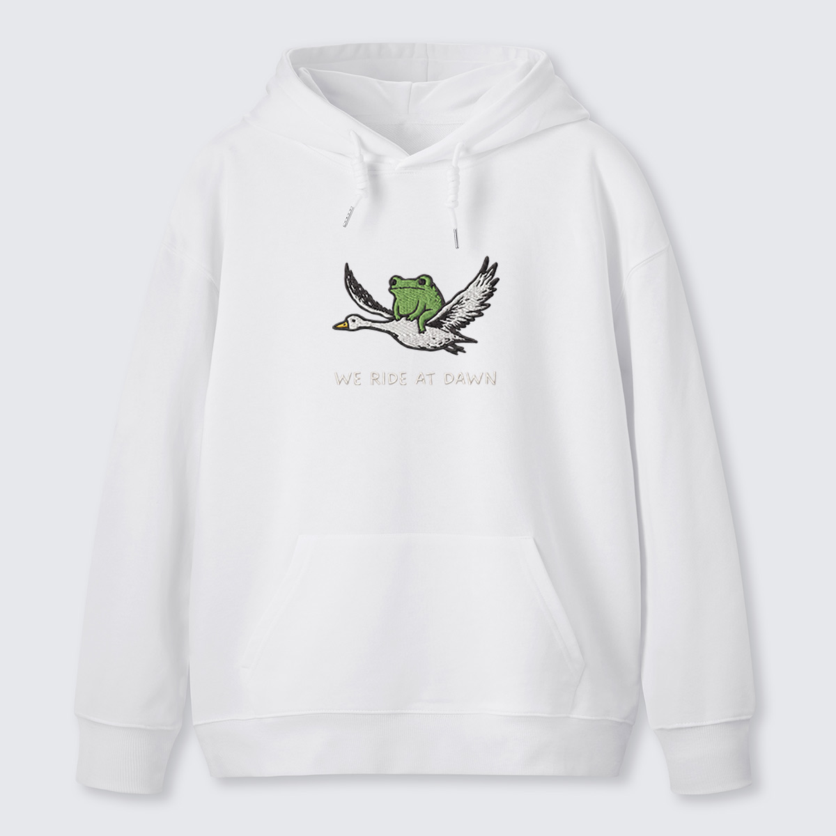 Crane and Frog Nature Duo Embroidered Cotton Hoodie