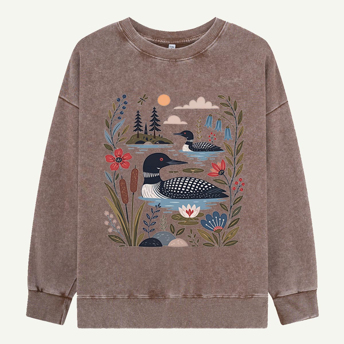 Loons Among the Lilies Washed Sweatshirts